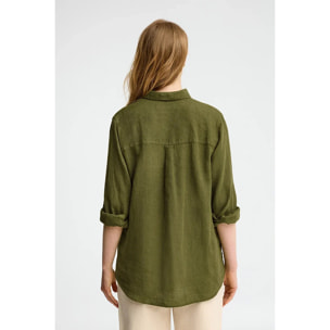 Camisa verde musgo de lino con corte relajado y bordado Polo Club