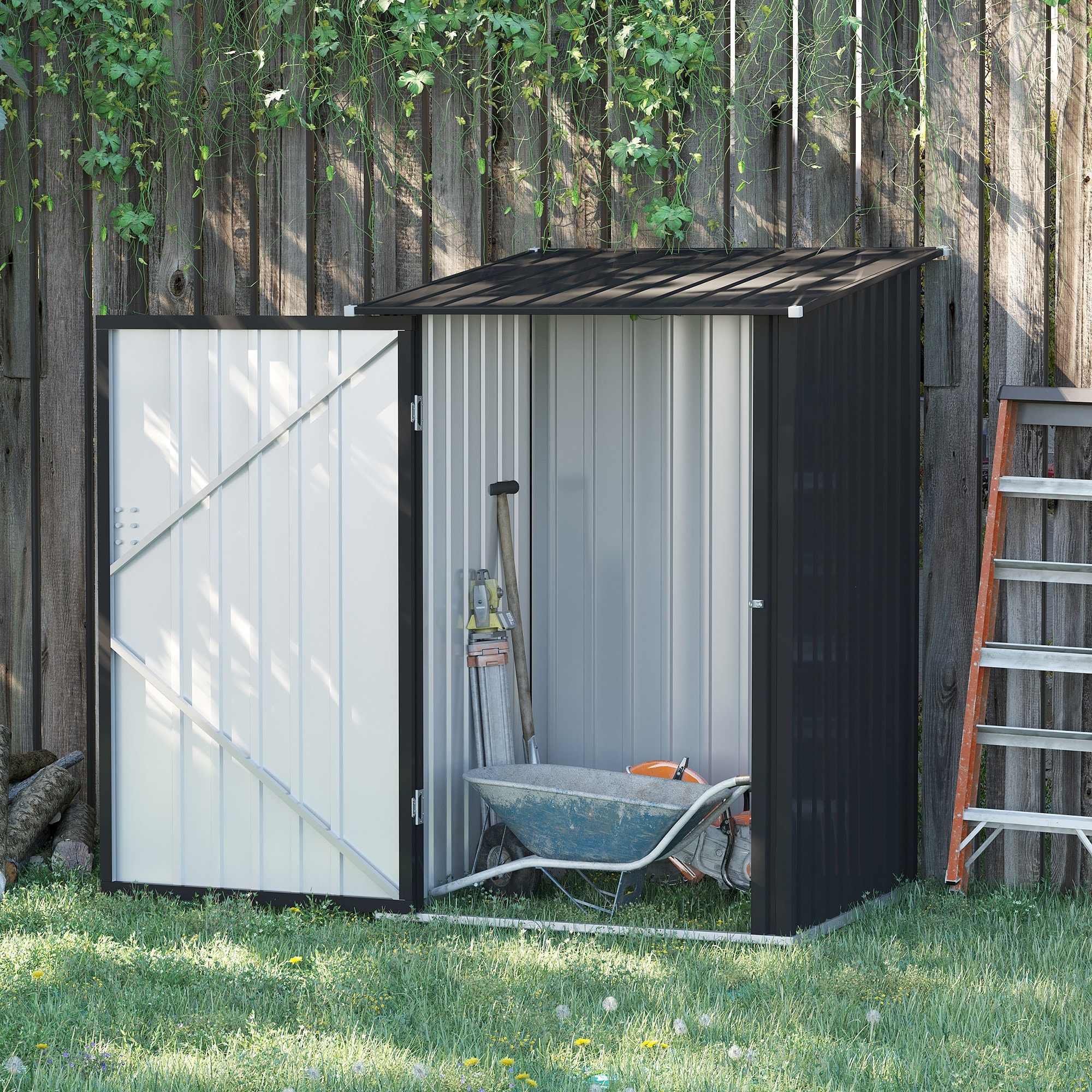 Caseta de Jardín 0,92 m² 100x103x160 cm Cobertizo Exterior de Acero Galvanizado con Puerta Cerradura y Techo Inclinado para Almacenamiento de Herramientas Gris Oscuro