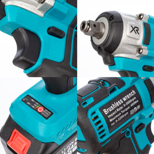 Llave de impacto eléctrica inalámbrica 12V, con motor sin escobillas y con 2 baterías de 13.000mAh.