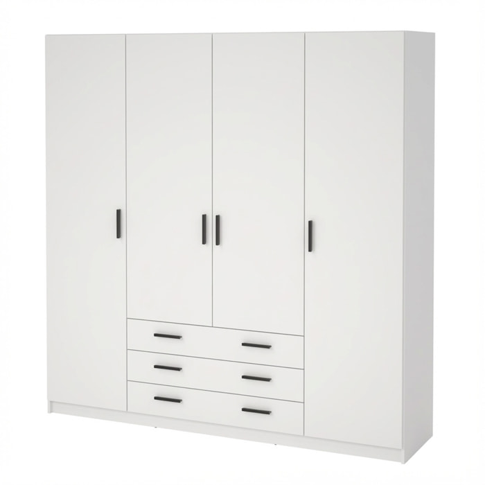 Armadio Con 4 Ante E 3 Cassetti Armadietto Multiuso Barra Appendiabiti E 8 Ripiani Di Cui 6 Regolabili Extra Capiente 195,5 x 49,6 x 200,4 Cm Bianco