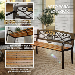 Banco de Jardín Exterior de 2 Plazas Banco de Exterior con Asiento de Madera y Marco de Acero para Patio Terraza 127x56x80 cm Negro y Natural