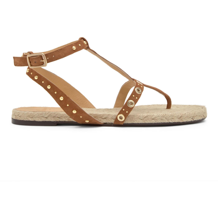 Sandalia plana de dedo Pati en ante y tachuelas