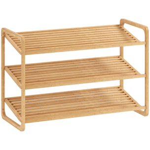 Étagère bambou style naturel - étagère à chaussures 3 niveaux - dim. 76 x 33 x 50 cm