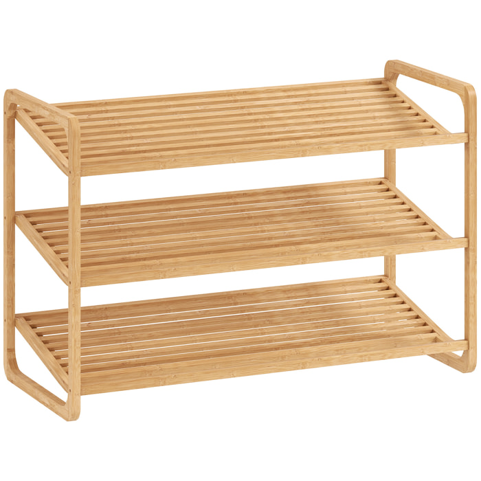 Étagère bambou style naturel - étagère à chaussures 3 niveaux - dim. 76 x 33 x 50 cm