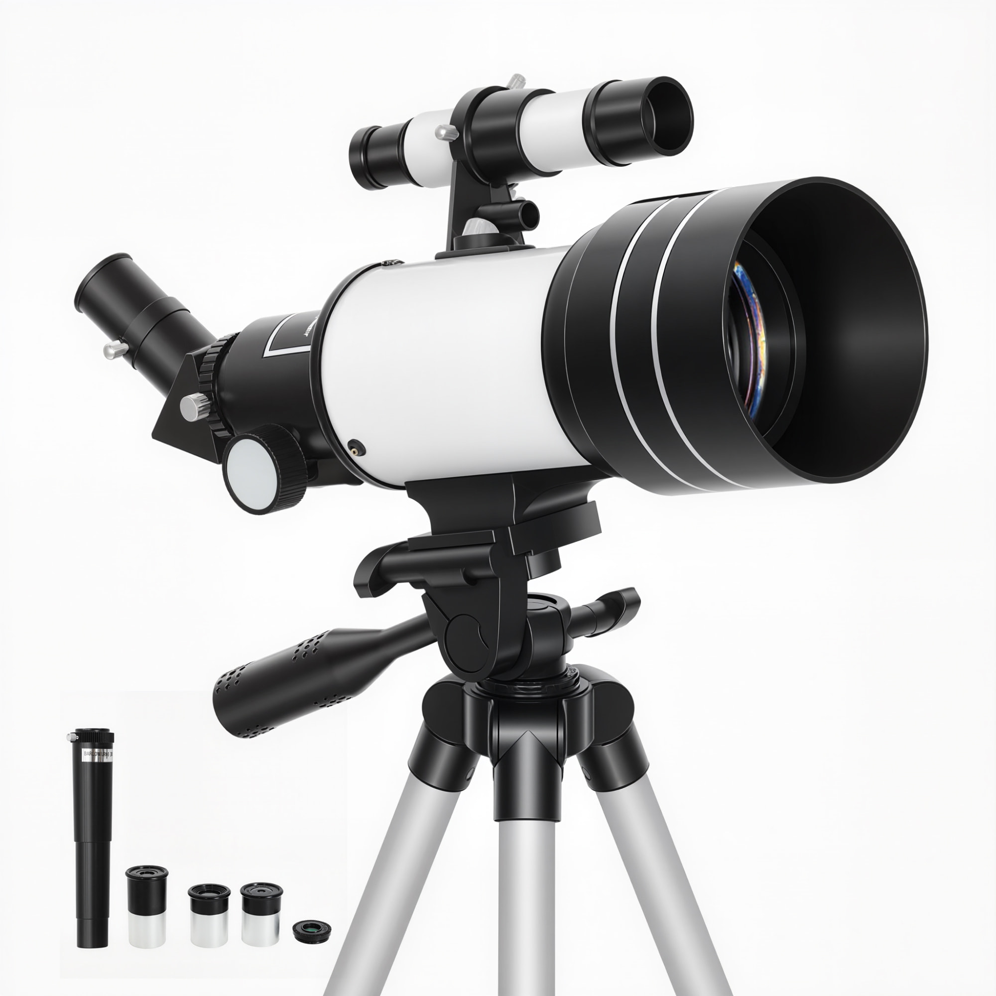 Telescopio Astronómico para Adultos y Principiantes, Apertura de 70 mm, 30X-300X, 300 mm Telescopio Refractor Astronómico Portátil, con Lente Barlow 3X, Nivel y Trípode Ajustable de Aluminio