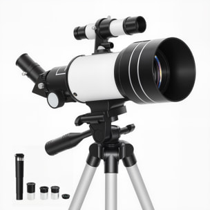 Telescopio Astronómico para Adultos y Principiantes, Apertura de 70 mm, 30X-300X, 300 mm Telescopio Refractor Astronómico Portátil, con Lente Barlow 3X, Nivel y Trípode Ajustable de Aluminio