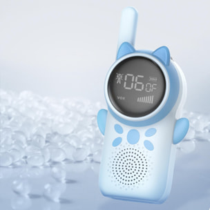 Walkie talkie per bambini D25, 1-3 km, schermo a colori da 1,5'', 99 codici di gruppo crittografati, luce LED. 2 unità. Batteria ricaricabile.