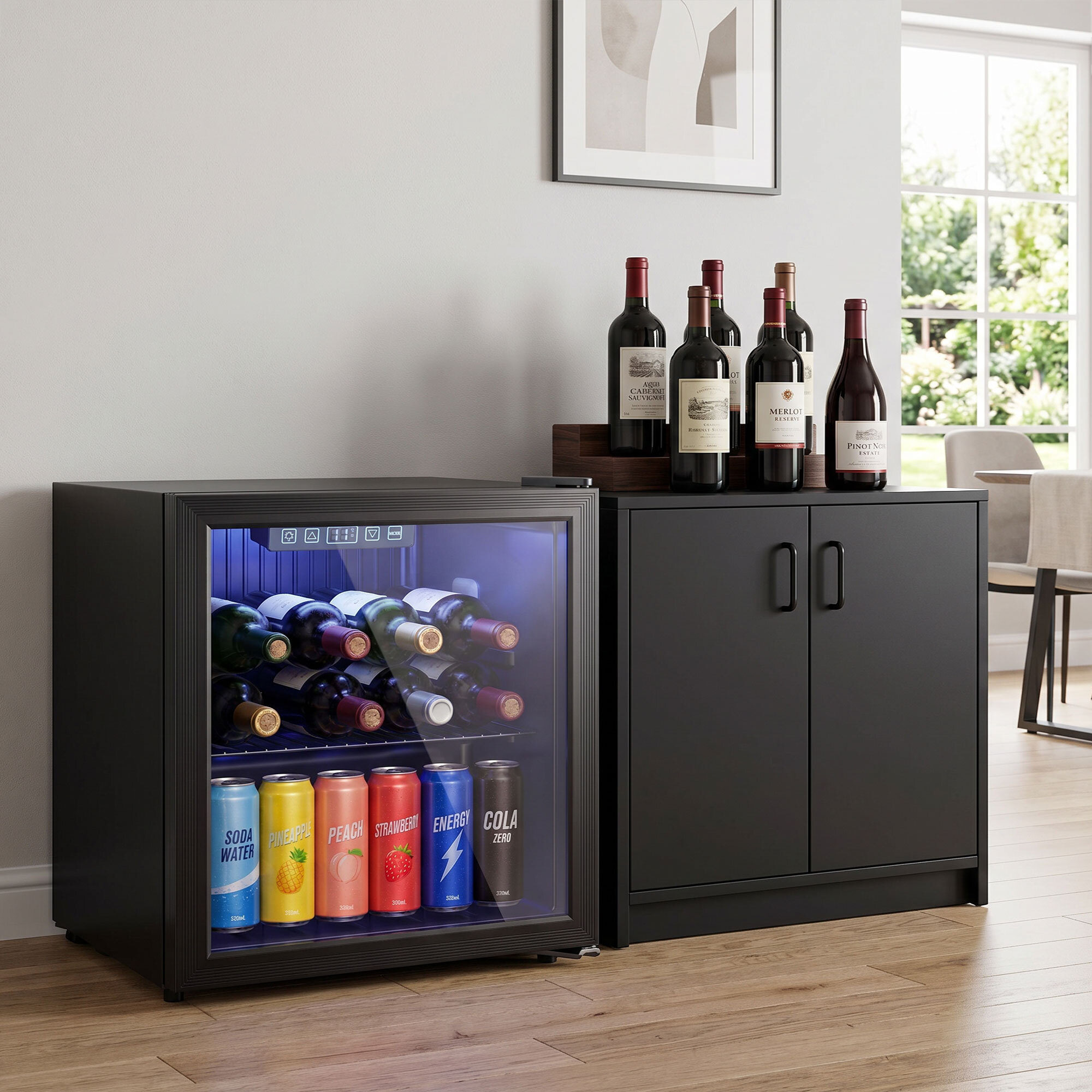 Frigorífico de Bebidas 50 L, Mini Nevera con Puerta de Vidrio Doble, Iluminación LED, Estante Ajustable, 2-18℃, para 48 Latas, Nevera Pequeña para Refrescos, Cerveza y Vino