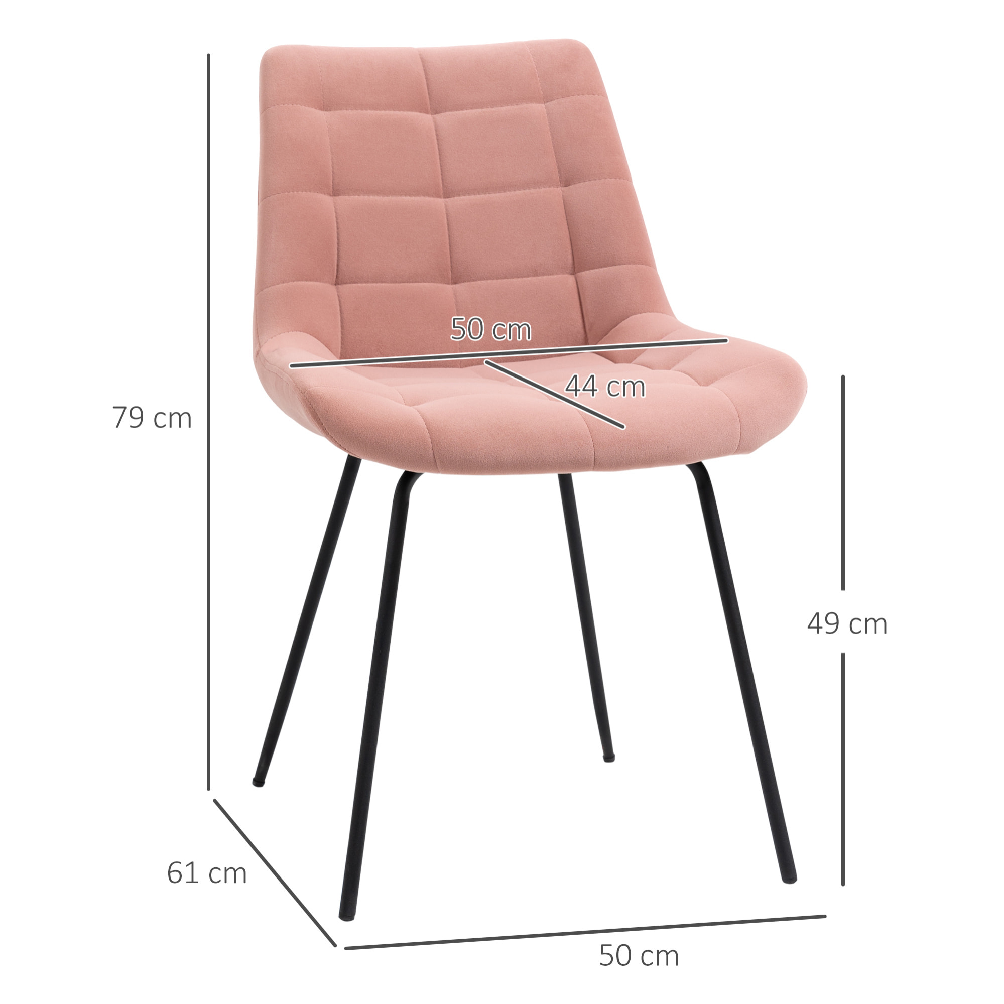 Lot de 2 chaises de salle à manger style chesterfield effet capitonné piètement acier noir velours rose poudré