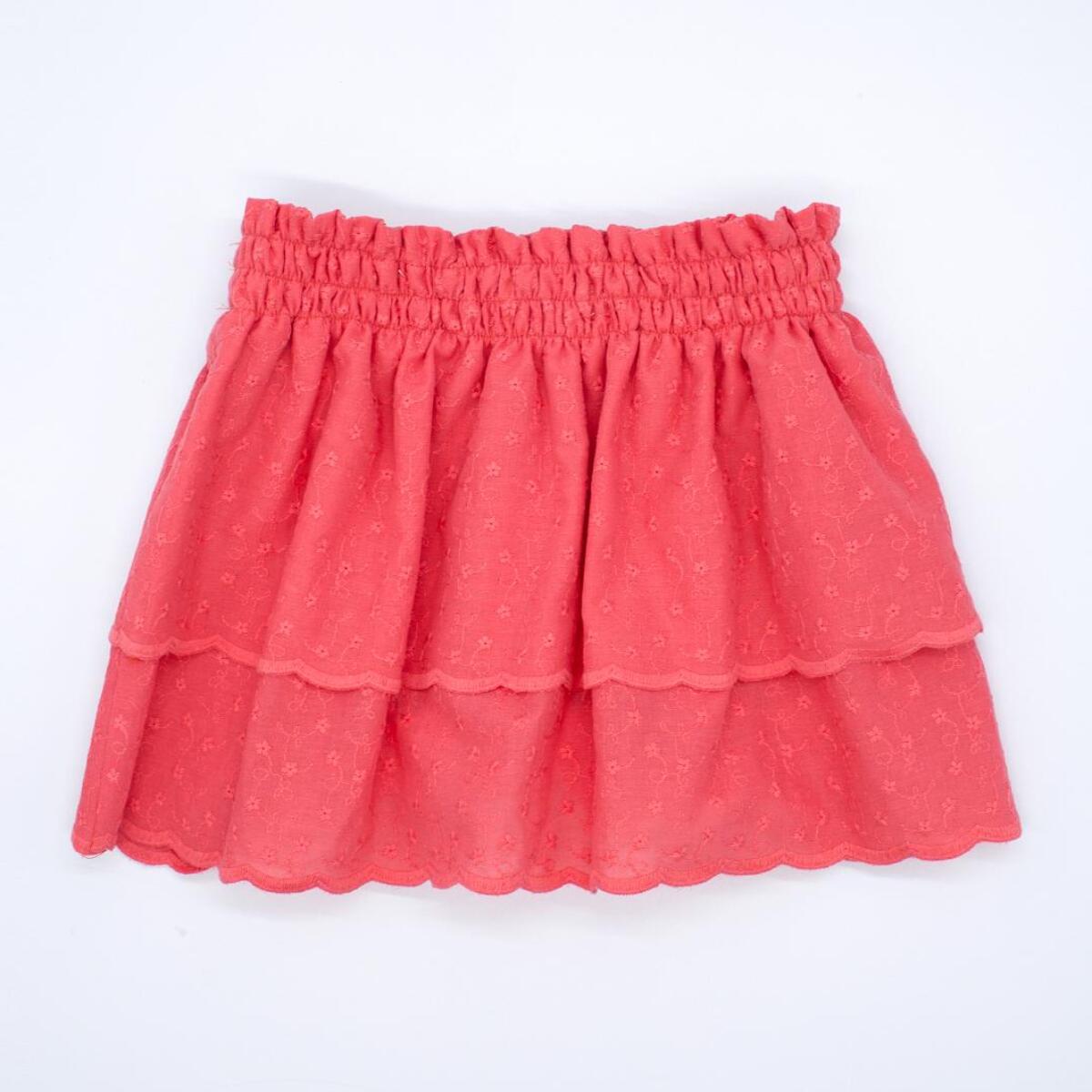 Falda de voile bordado coral, de volantes. Con la cintura eralstica