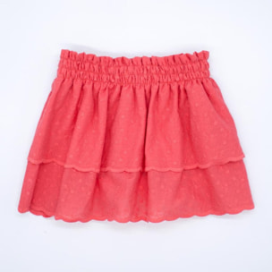 Falda de voile bordado coral, de volantes. Con la cintura eralstica