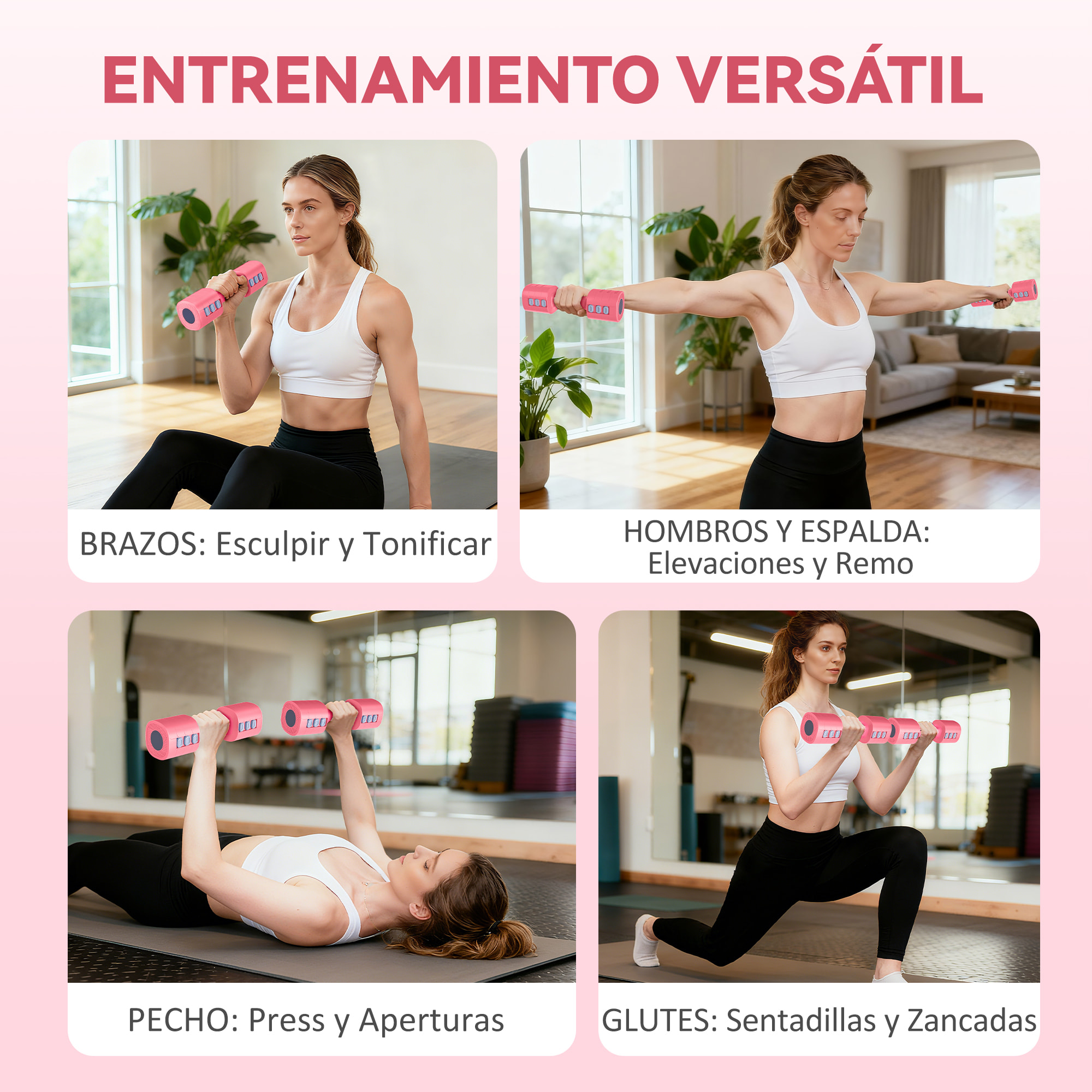 Juego de Mancuernas Ajustables 4 en 1, 1/1,5/2/2,5 kg, Juego de Pesas y Mancuernas de Metal con Mangos Antideslizantes y Diseño Cuadrado, para Entrenamiento en Casa, Gimnasio, Rojo