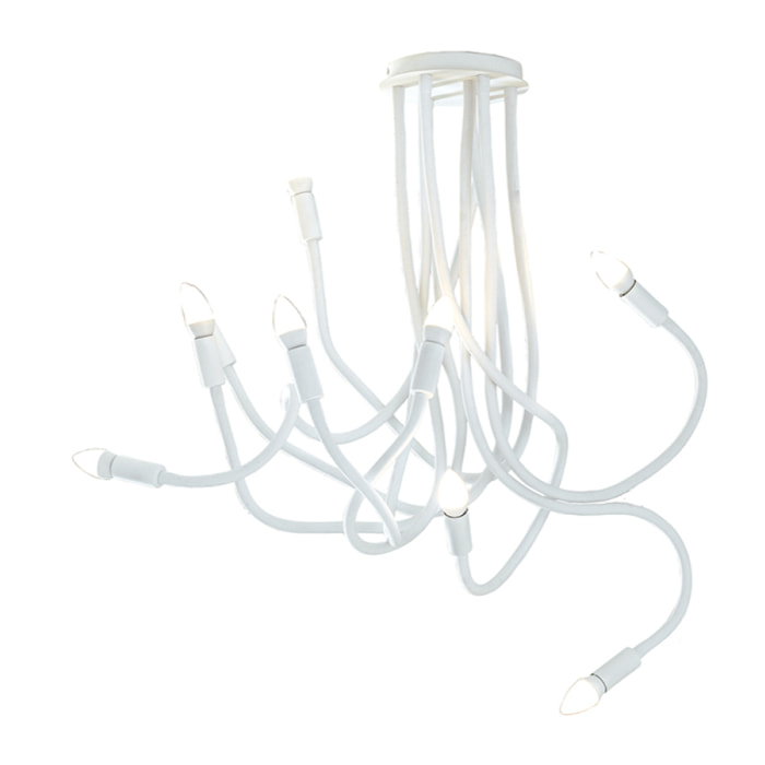 Plafoniera LOVER bianca in metallo e silicone nove lampadine E14