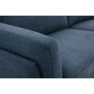 Canapé design 3 places en tissu effet velours texturé bleu foncé et métal noir MOSCO