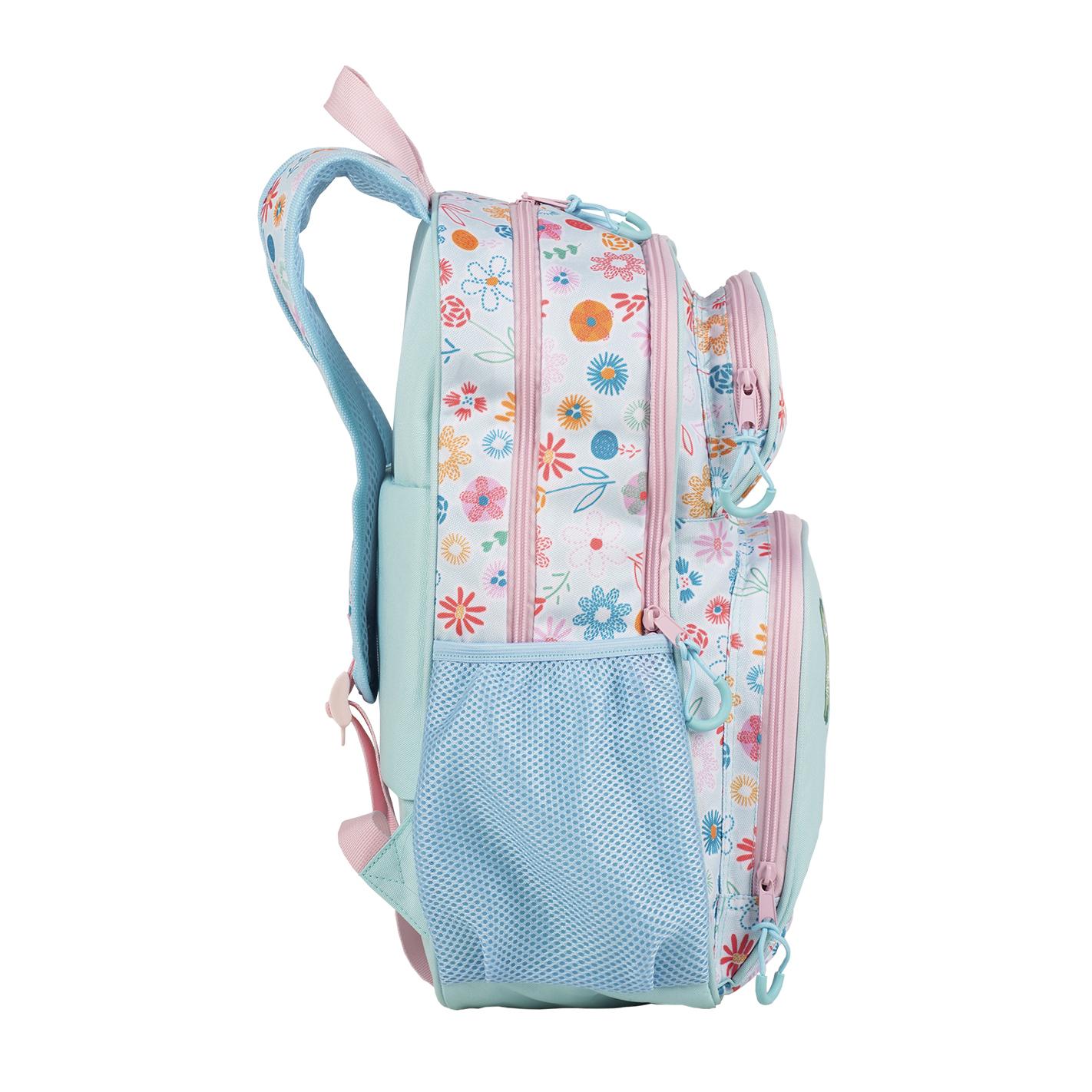 Blin-Blin Back to Nature, mochila primaria doble compartimento con carro. Protección lateral y stoper frontal, 4 ruedas multidireccionales. Con accesorio pom-pom.