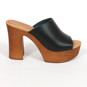 MULE TACCO WOOD CHOCOLA' NERO