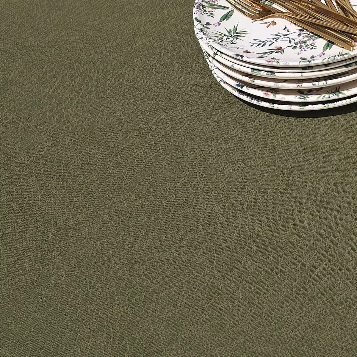 Nappe pur coton motif jacquard vert Paradia kaki