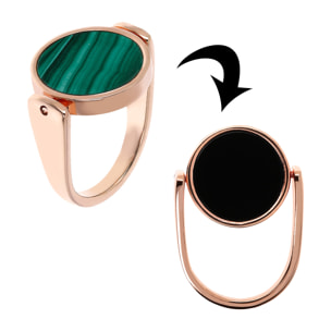 Anello Cocktail Reversibile con Tondo in Pietre Naturali Onice Nero e Malachite Verde