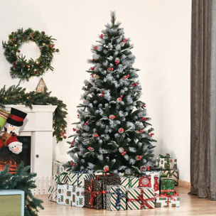 árbol de Navidad Artificial 180 cm con 678 Ramas 53 Piñas y 53 Bayas Hojas de PVC PE Base Plegable y Soporte Metálico Decoración Navideña para Interiores Verde