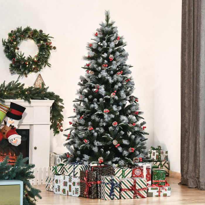 árbol de Navidad Artificial 180 cm con 678 Ramas 53 Piñas y 53 Bayas Hojas de PVC PE Base Plegable y Soporte Metálico Decoración Navideña para Interiores Verde