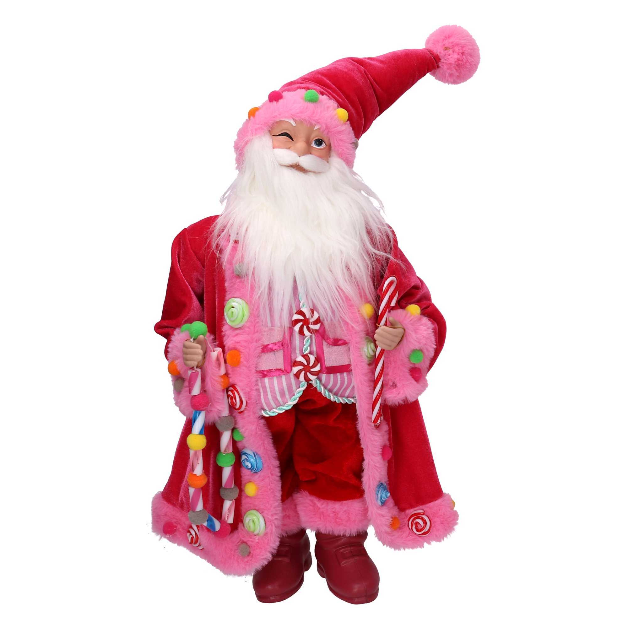 Babbo natale in tessuto con caramelle rosa cm23x13h45