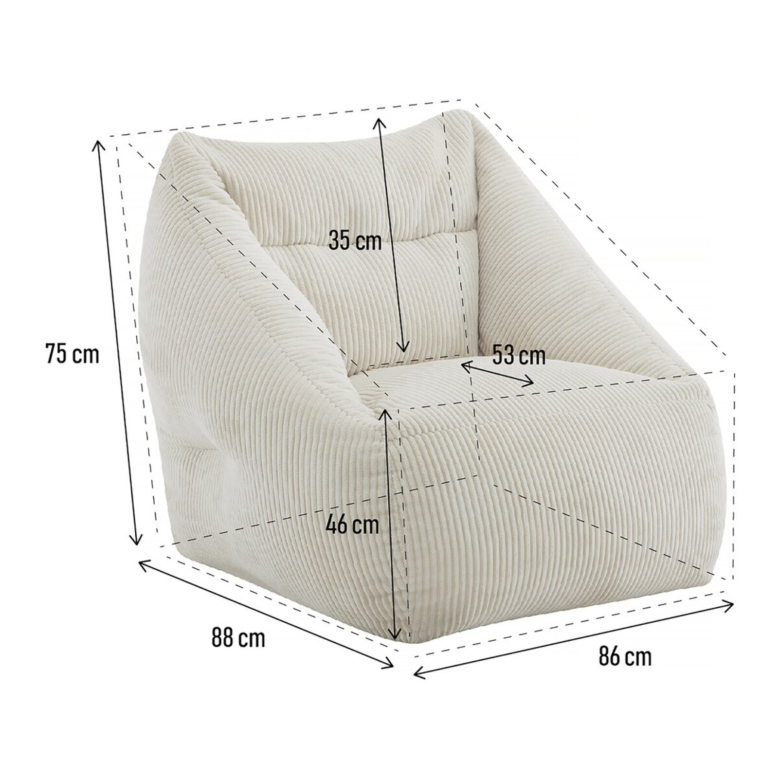Pouf en velours côtelé "Medellin" - Beige - 85 x 85 x 72 cm