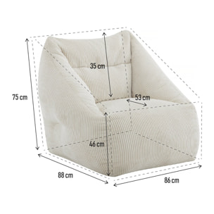 Pouf en velours côtelé "Medellin" - Beige - 85 x 85 x 72 cm