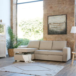 Canapé d'angle Kubor -textile, mousse pu, bois et panneau de particules-couleur beige 238 x 88 x 157 cm