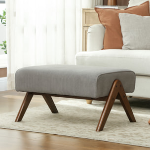 Reposapiés de Salón Taburete Bajo Tapizado en Pana Otomana Rectangular con Asiento Acolchado y Patas de Madera para Sala de Estar Dormitorio Gris Claro