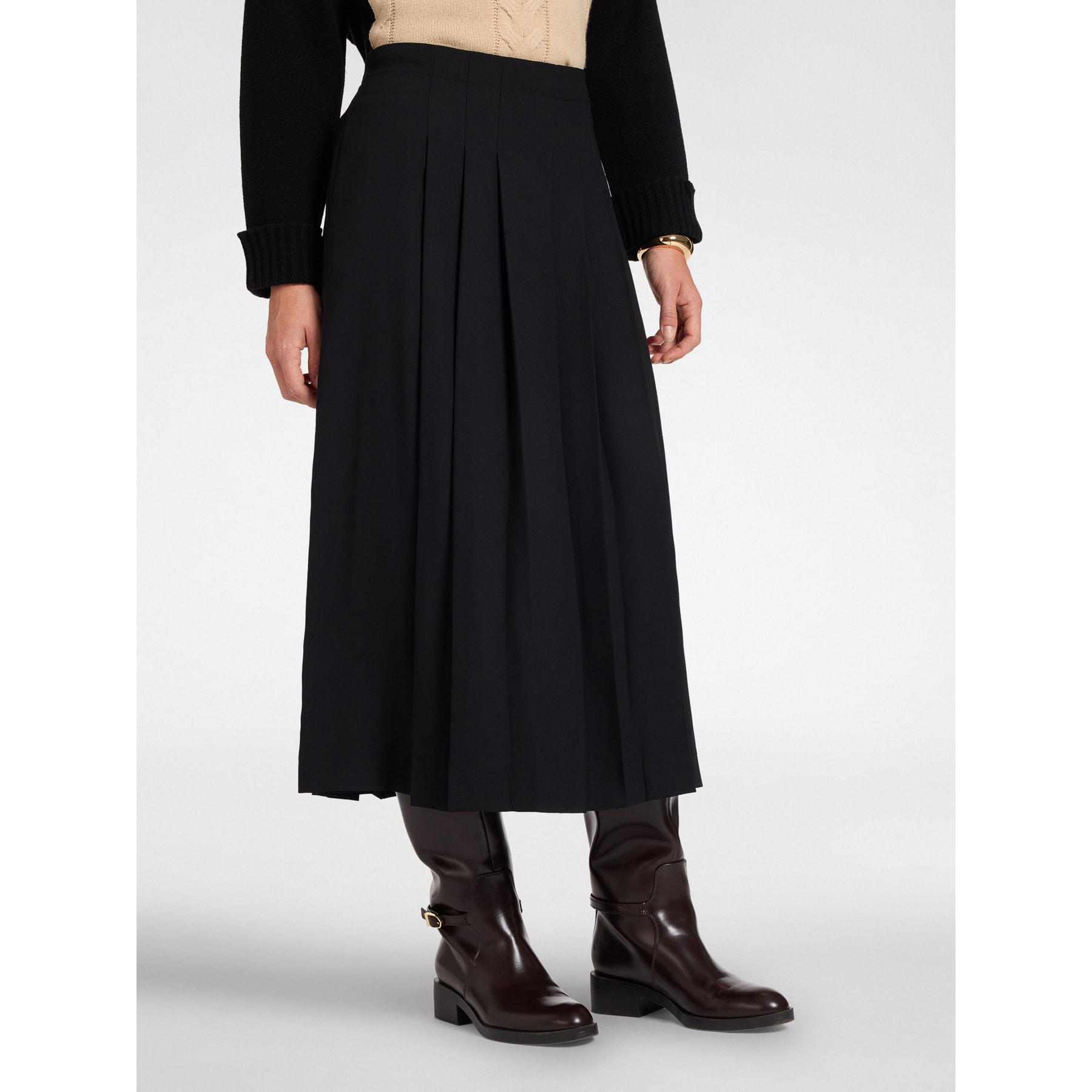 Elena Mirò - Gonna plissé lunga in enver satin - Nero