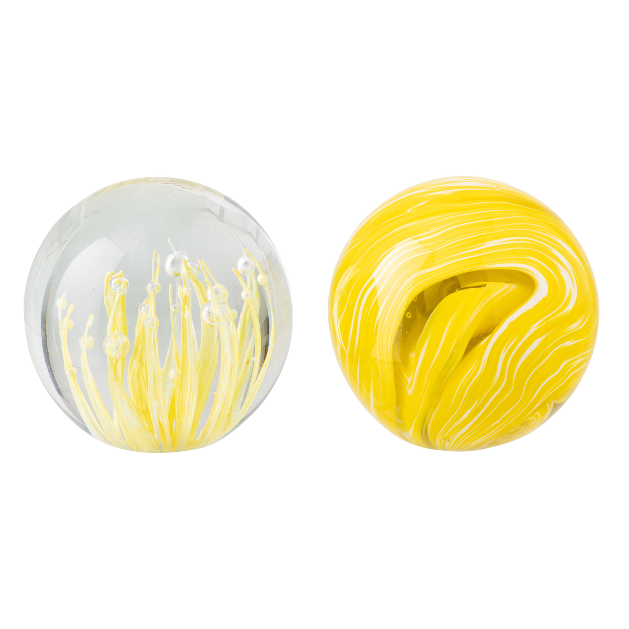 J-Line Presse-papier Balle - verre - jaune/transparent - medium - 2 pièces