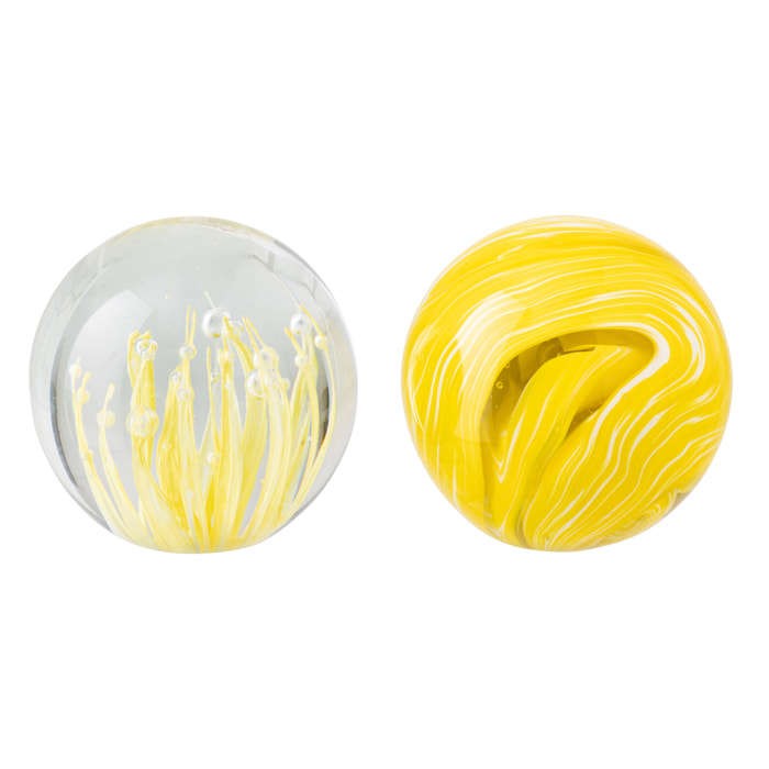J-Line Presse-papier Balle - verre - jaune/transparent - medium - 2 pièces