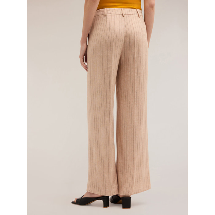 Motivi - Pantalón modelo palazzo estampado de rayas diplomáticas - Beige