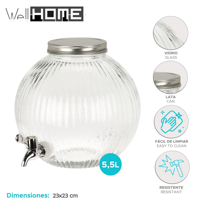 Well home dispensador de bebida en vidrio de 5,5l