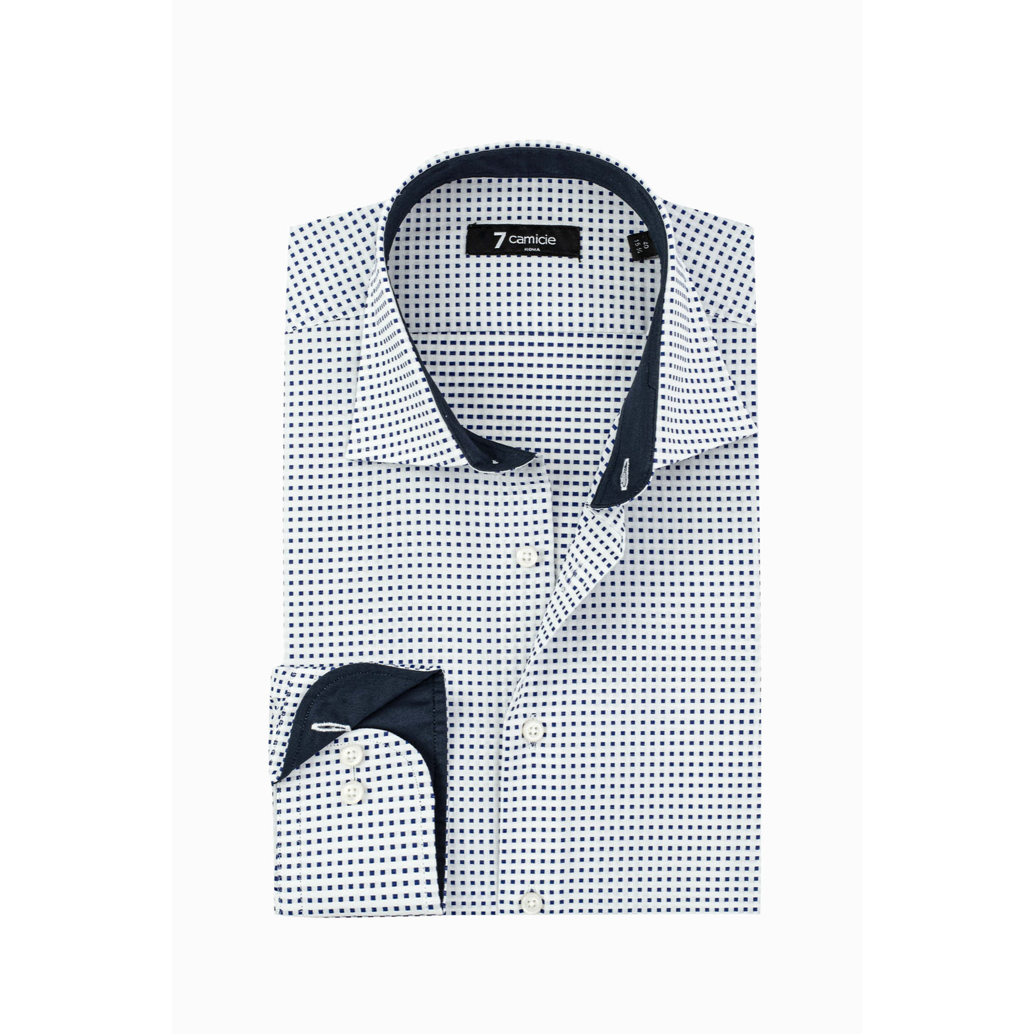 Camicia Uomo 1 Bottone Francese Slim Jacquard Fantasia Bianco e Blu