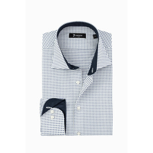 Camicia Uomo 1 Bottone Francese Slim Jacquard Fantasia Bianco e Blu