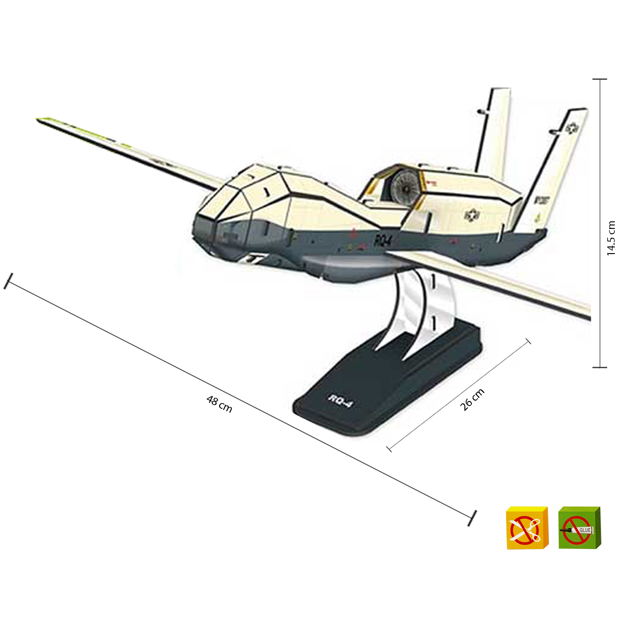 Puzzle 3D Dron-Avión no pilotado RQ-4 Global Hawk - 50 piezas - Tamaño montado: 48 x 26 x 14 cms