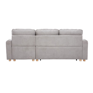 Canapé d'angle convertible réversible avec coffre 3 places en tissu chenille gris et bois clair ORSO