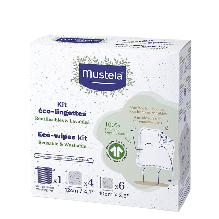 Bébé - Eco-Lingette Réutilisable et Lavable 10 Unités + 1 Filet de Lavage