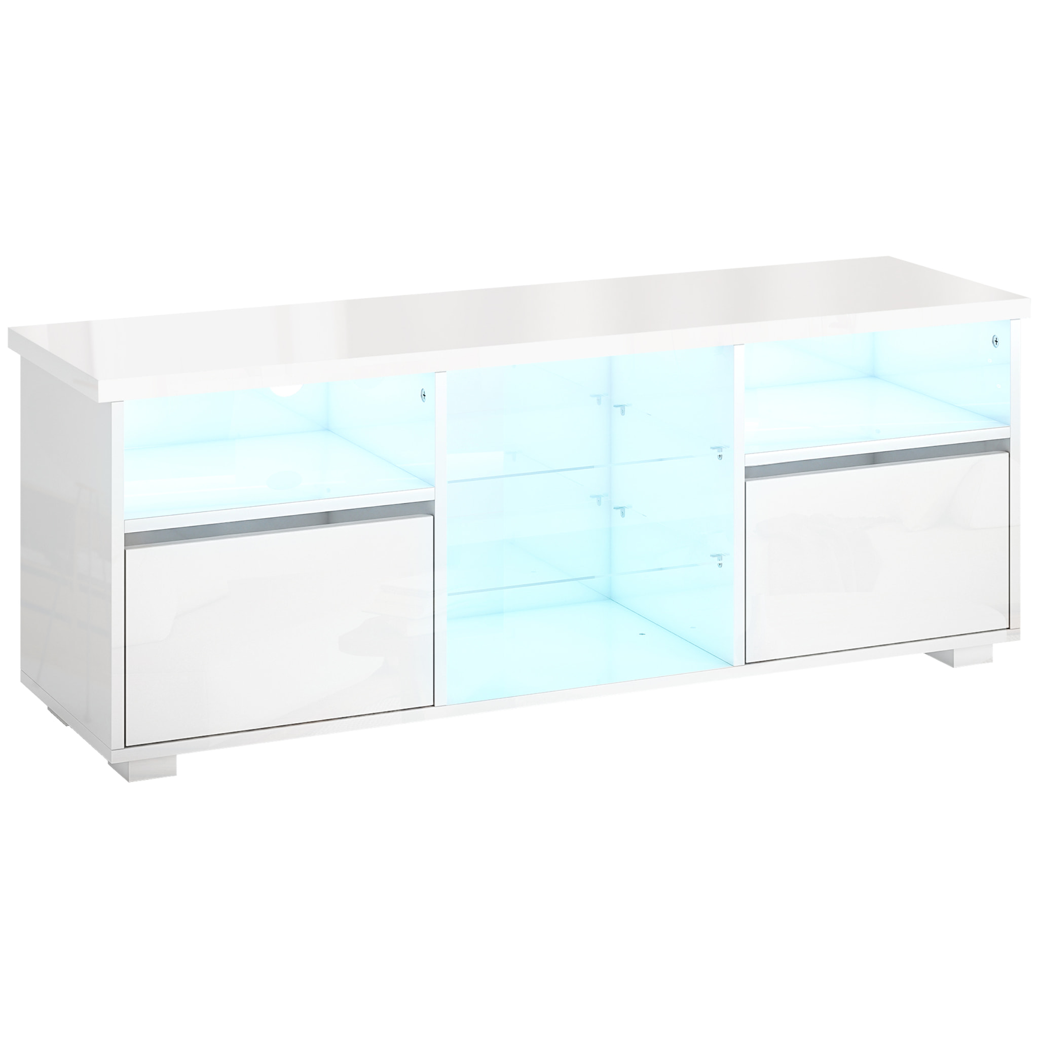 Meuble TV blanc laqué LED design multi-rangement dim. 120 x 34 x 45 cm