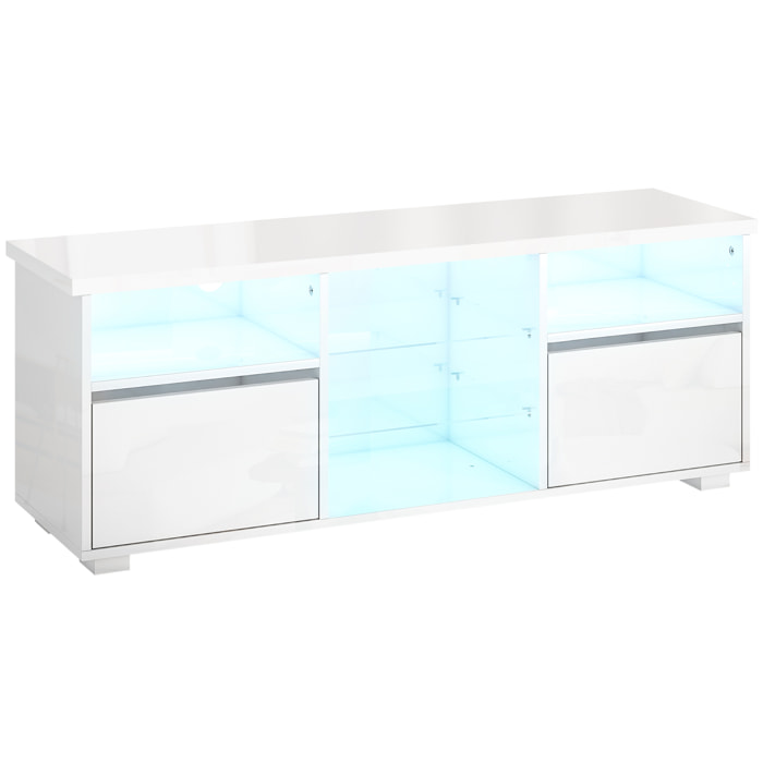 Meuble TV blanc laqué LED design multi-rangement dim. 120 x 34 x 45 cm