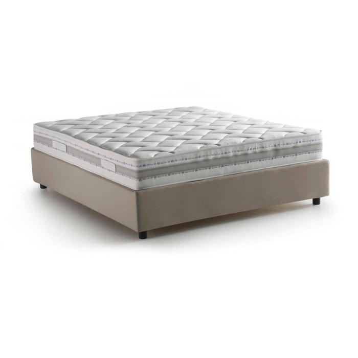 Letto alla francese Arto, Letto contenitore in tessuto, Apertura frontale, Materasso Cm 140x190 incluso, 100% Made in Italy, Tortora