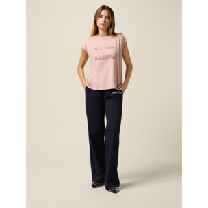 Oltre - T-shirt in jersey con ricamo lettering - Rosa