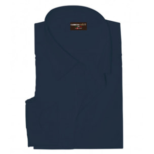 Camicia Uomo 1 Bottone Button Down Slim Cotone Poliestere Unito Blu