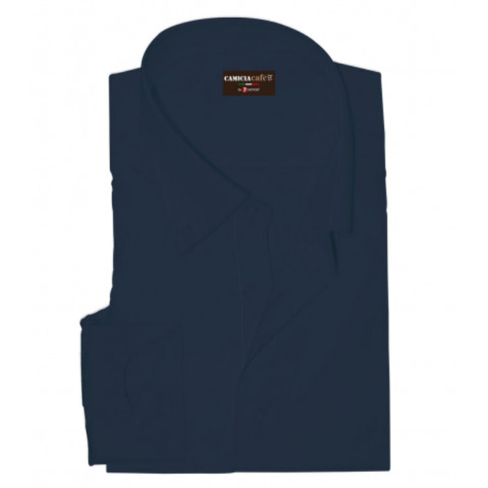 Camicia Uomo 1 Bottone Button Down Slim Cotone Poliestere Unito Blu