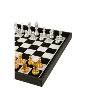 J-Line boîte Jeu De Cartes + Echecs - bois/simili cuir - noir