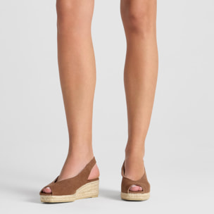 Alpargata de cuña 3 cm open toe en lona de algodón con punta cuadrada