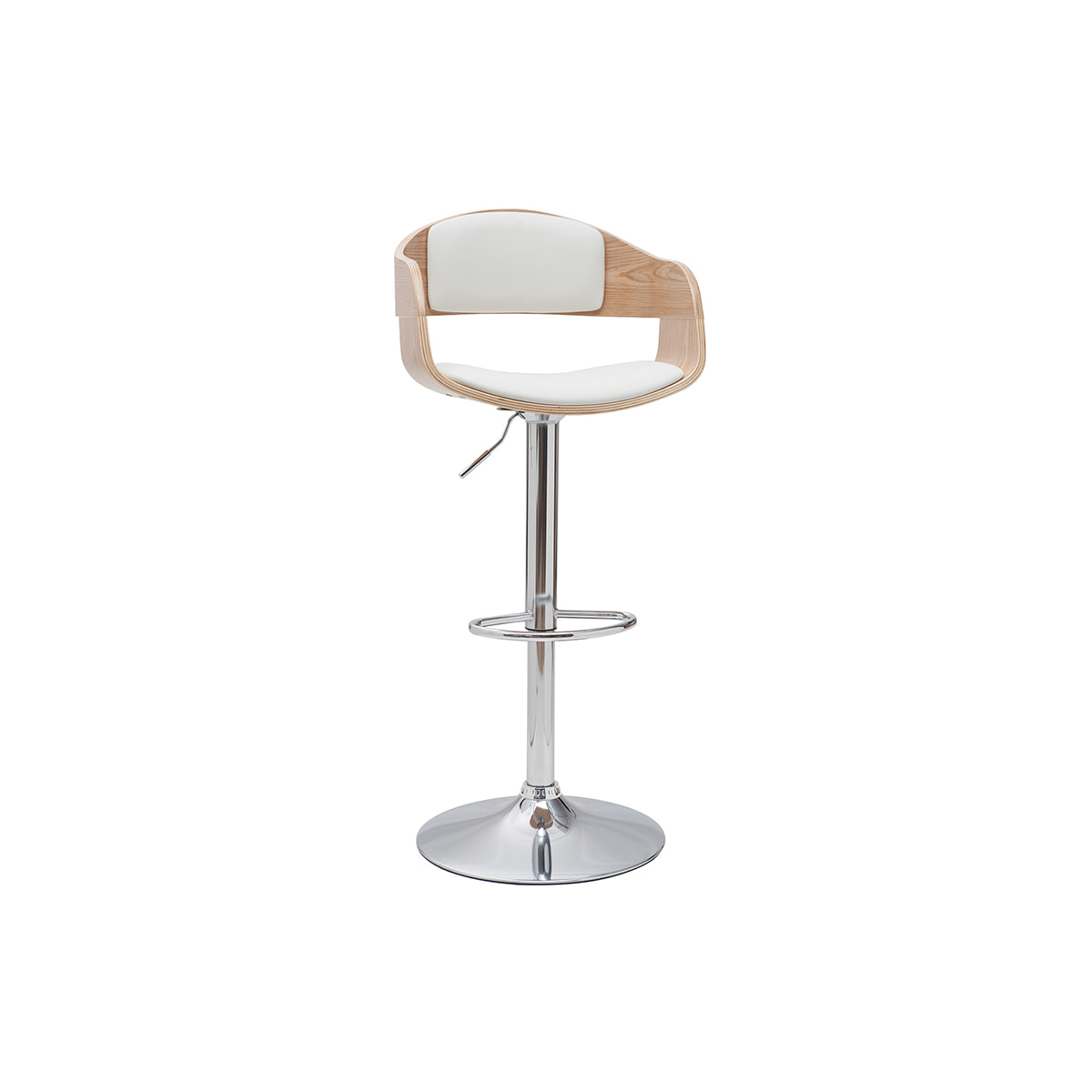 Tabouret de bar design réglable blanc et bois clair EUSTACHE