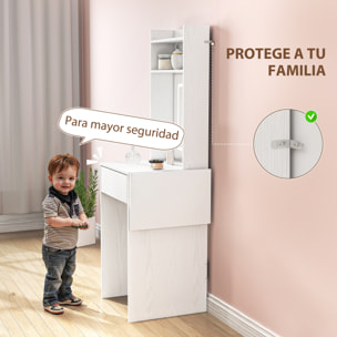 Tocador de Maquillaje con Luces LED de Color Ajustable y Espejo Tocador con Lateral Abatible Cajón Compartimentos Abiertos para Espacios Pequeños Blanco