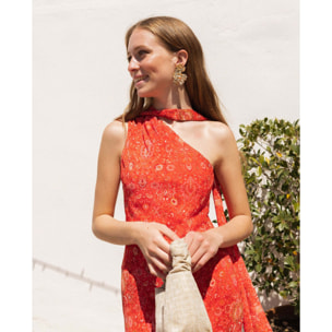 Vestido midi asimétrico con foulard.